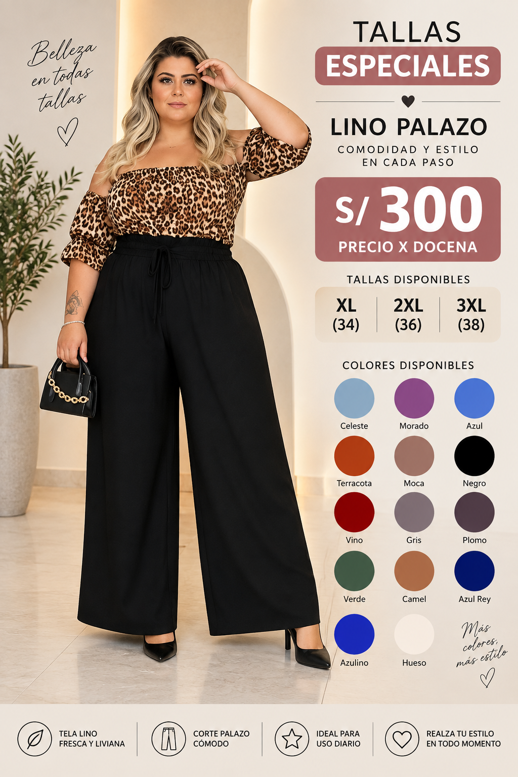 Palazo de Lino Tallas Especiales para Dama – XL, 2XL y 3XL - Imagen 2