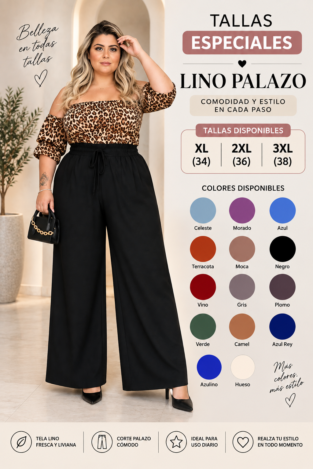 Palazo de Lino Tallas Especiales para Dama – XL, 2XL y 3XL