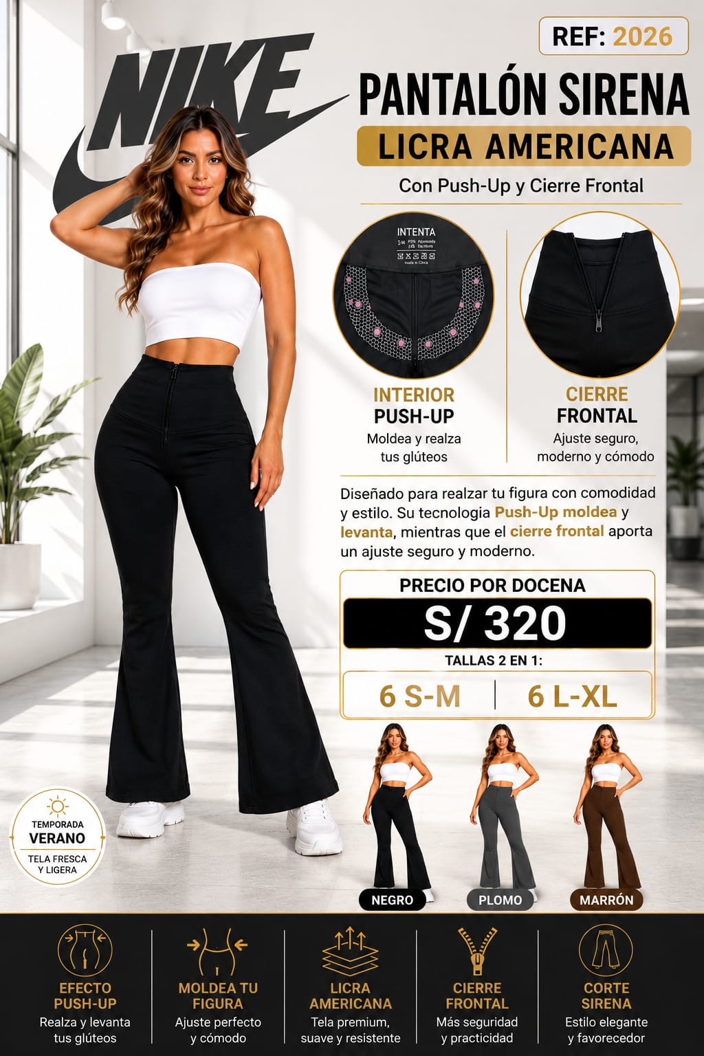PANTALÓN SIRENA LICRA AMERICANA PUSH-UP – CÓD. 2026 - Imagen 2