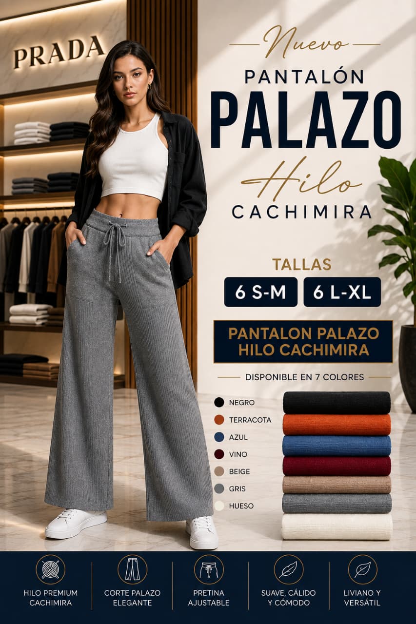 Pantalón Palazo Hilo Cashimira | Hilo Premium, Suave y Cálido – Código 2080