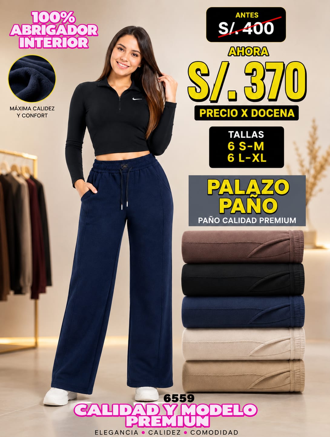 Pantalón Palazo Paño 100% ABRIGADOR INTERIOR – CALIDAD PREMIUM – Código 6559 - Imagen 2