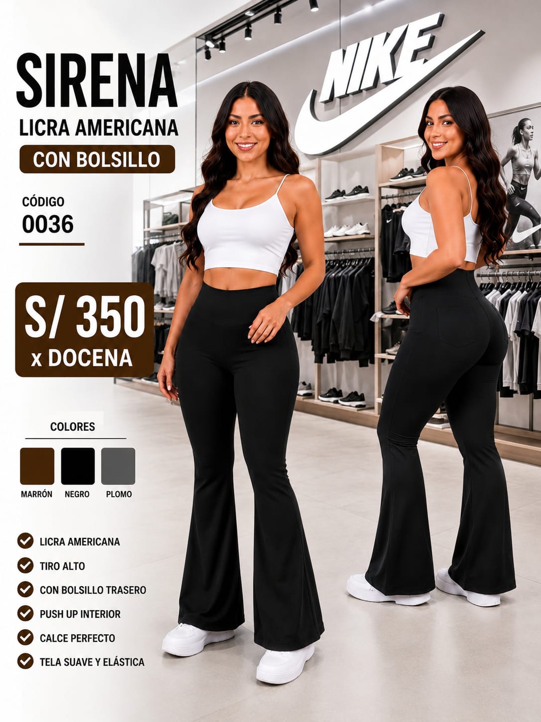 Pantalón Sirena Licra Americana CON BOLSILLO – PUSH UP INTERIOR – Código 0036 - Imagen 2