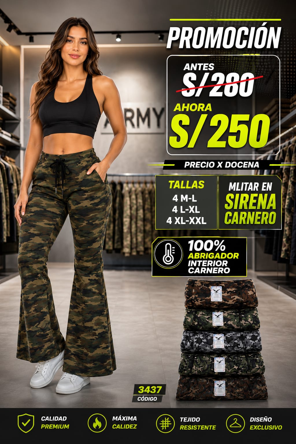 Pantalón Militar Sirena Carnero 100% ABRIGADOR – CÓDIGO 3437 - Imagen 2