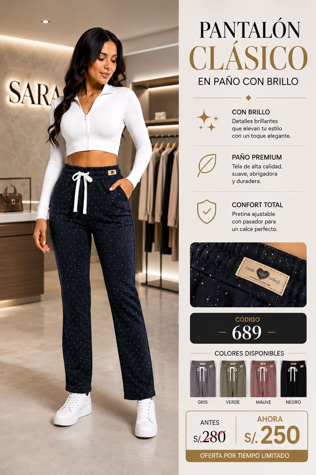 Pantalón Clásico en Paño con Brillo Premium – Código 689 - Imagen 2