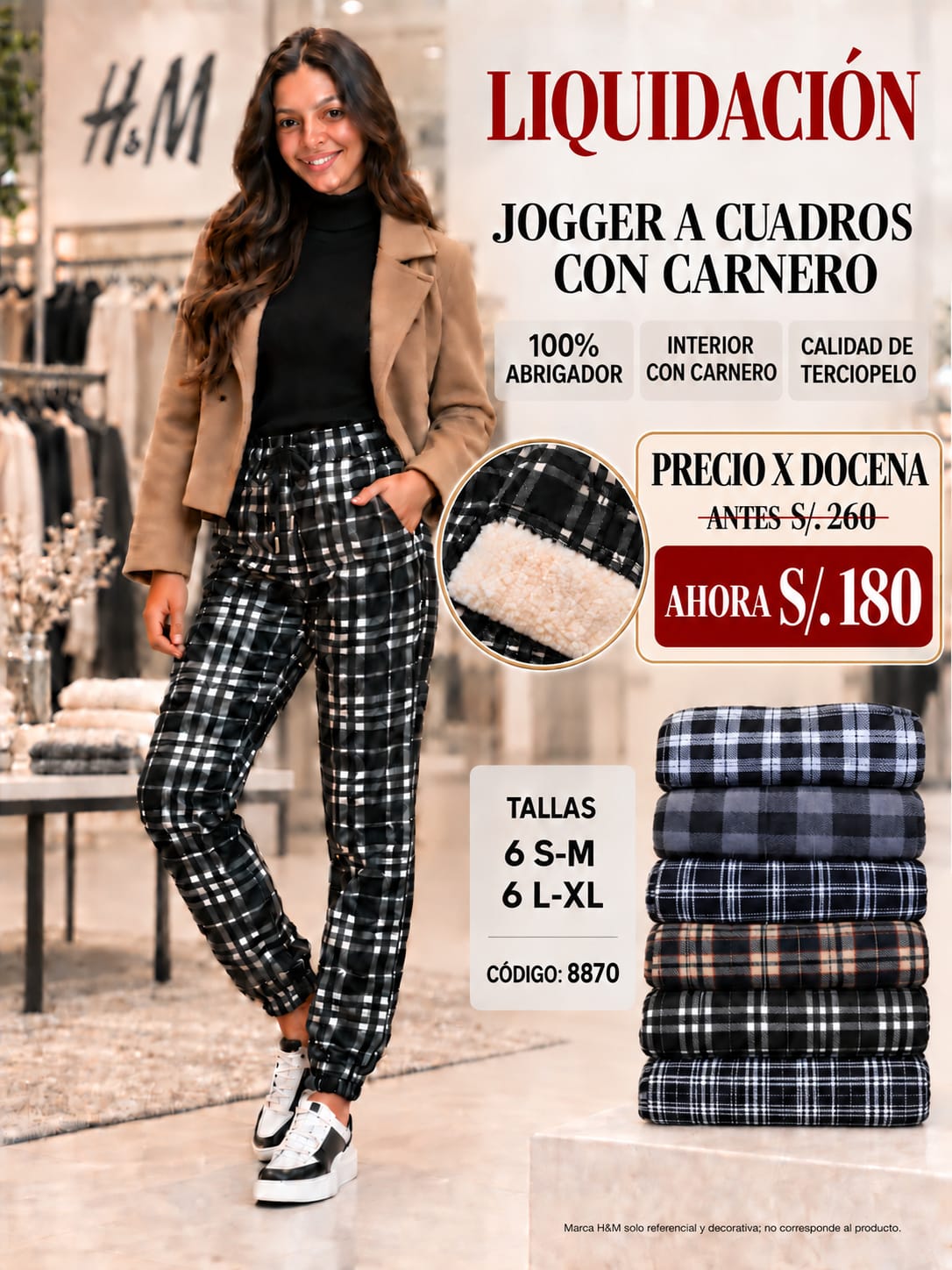 Jogger a Cuadros Abrigador con Carnero – Código 8870 - Imagen 2
