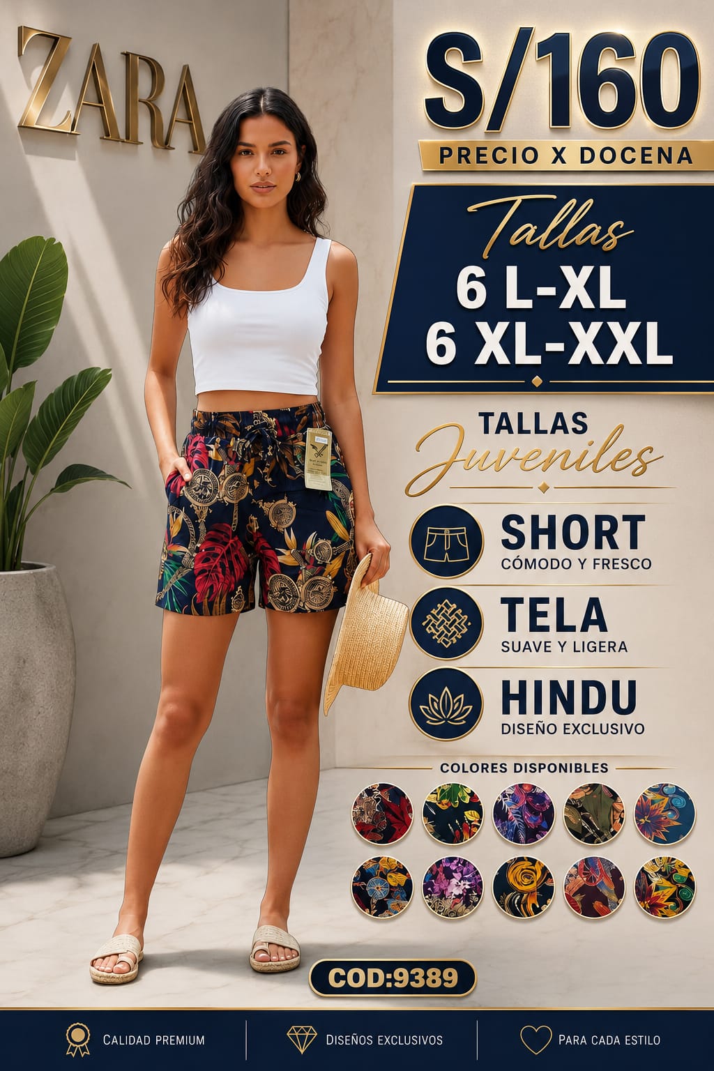 Short de Tela Hindú Estampado para Dama – Código 9389 - Imagen 2