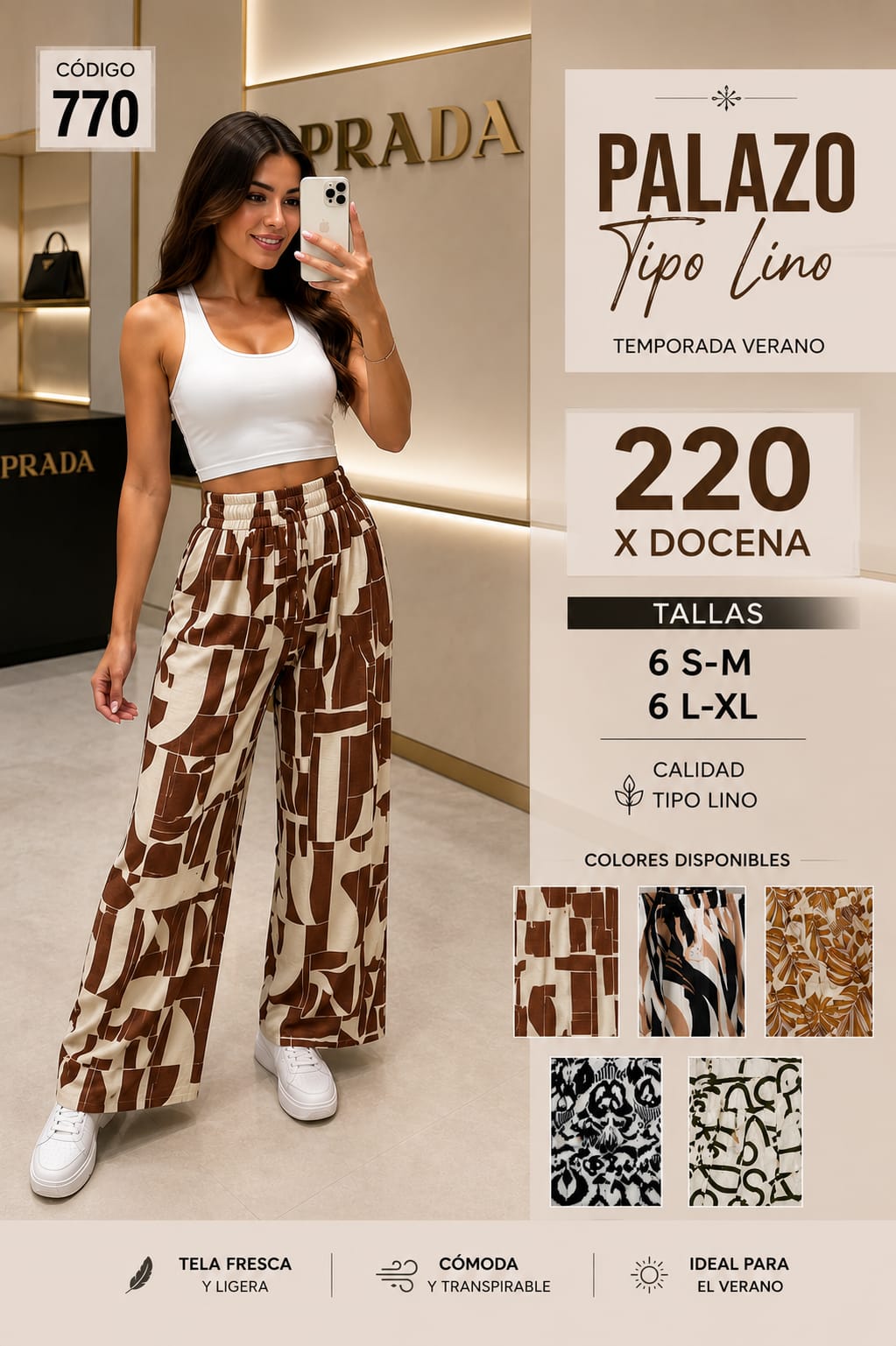 Palazo Tipo Lino Estampado para Dama – Código 770 - Imagen 2