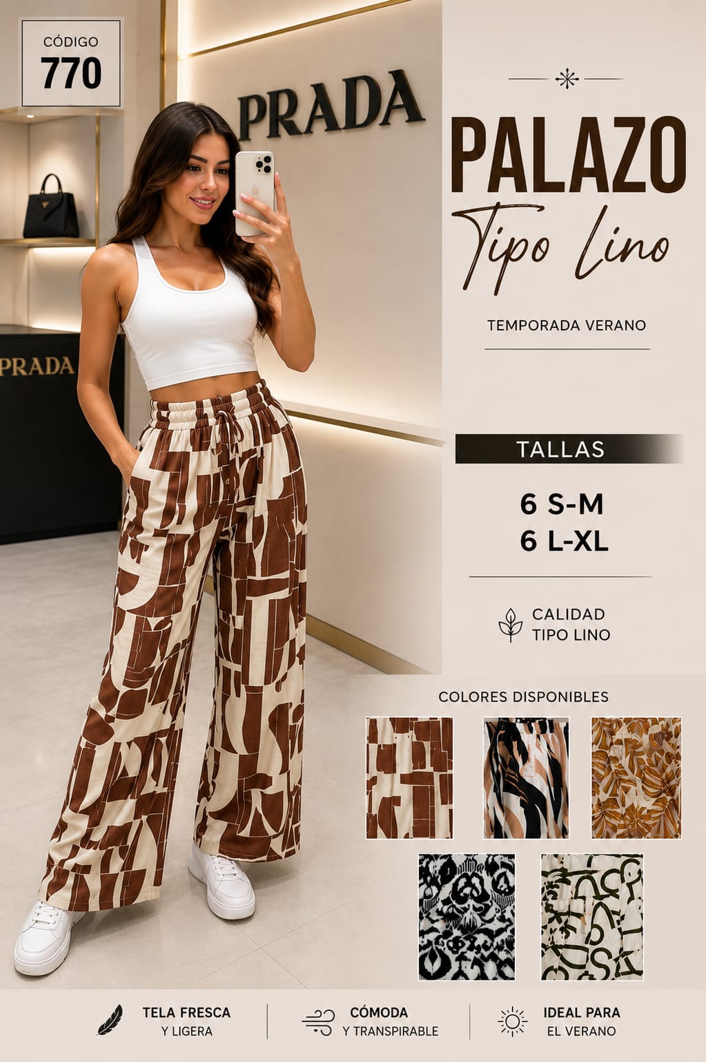 Palazo Tipo Lino Estampado para Dama – Código 770
